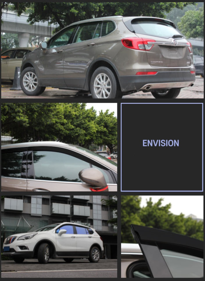 Rain Guards for Buick Envision 2016-2020 (6PCs) Smoke Tinted Tape-On Style