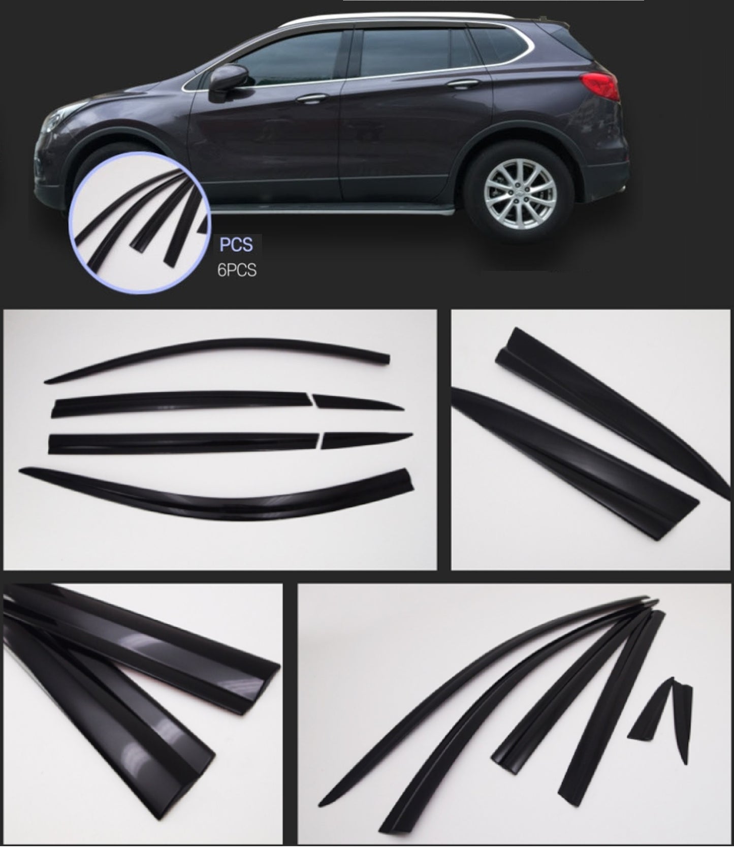 Rain Guards for Buick Envision 2016-2020 (6PCs) Smoke Tinted Tape-On Style