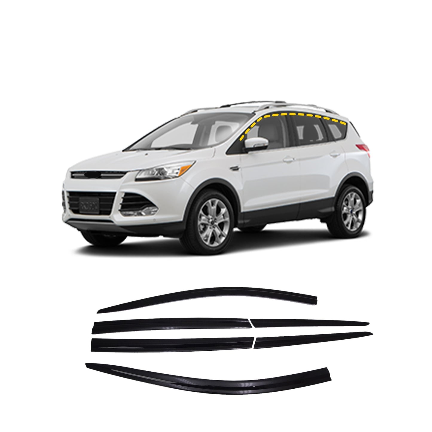 Rain Guards for Ford Escape 2013-2019 (6PCs) Smoke Tinted Tape-On Style