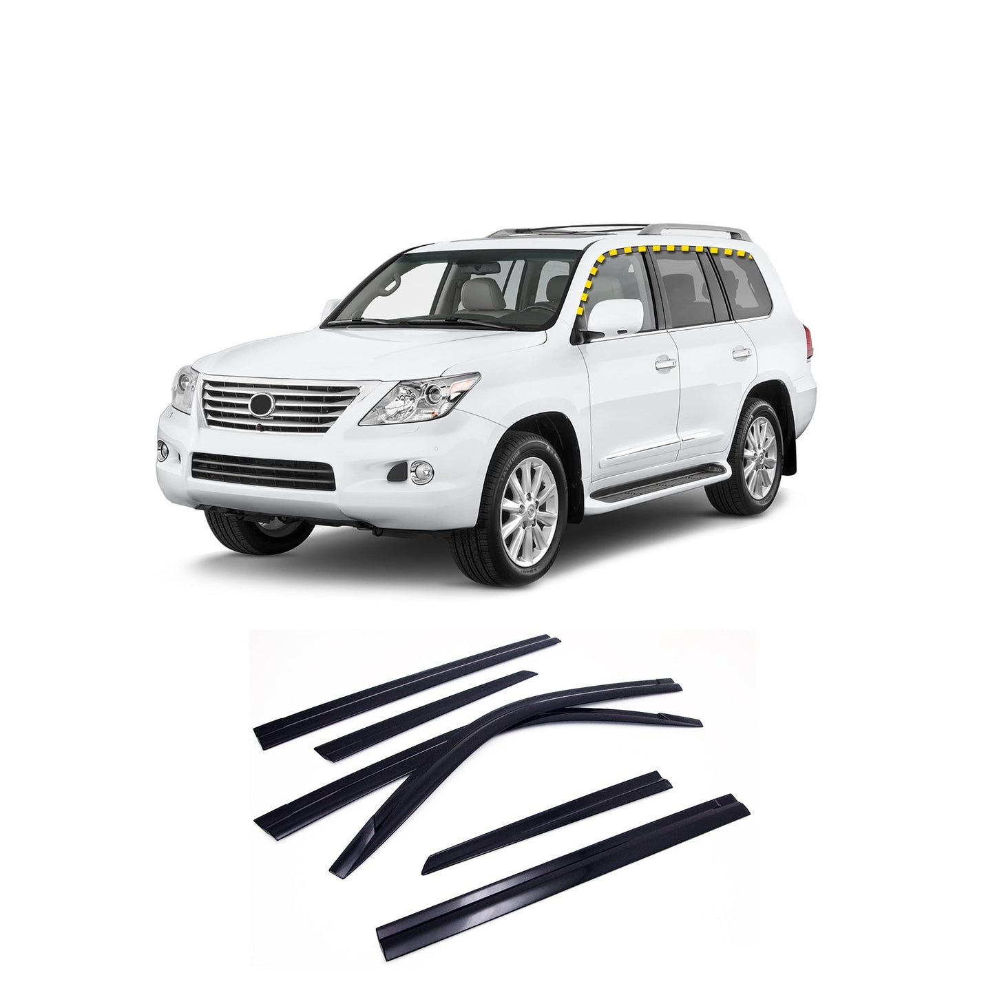 Rain Guards for Lexus LX 570 2008-2015 (6PCs) Smoke Tinted Tape-On Style