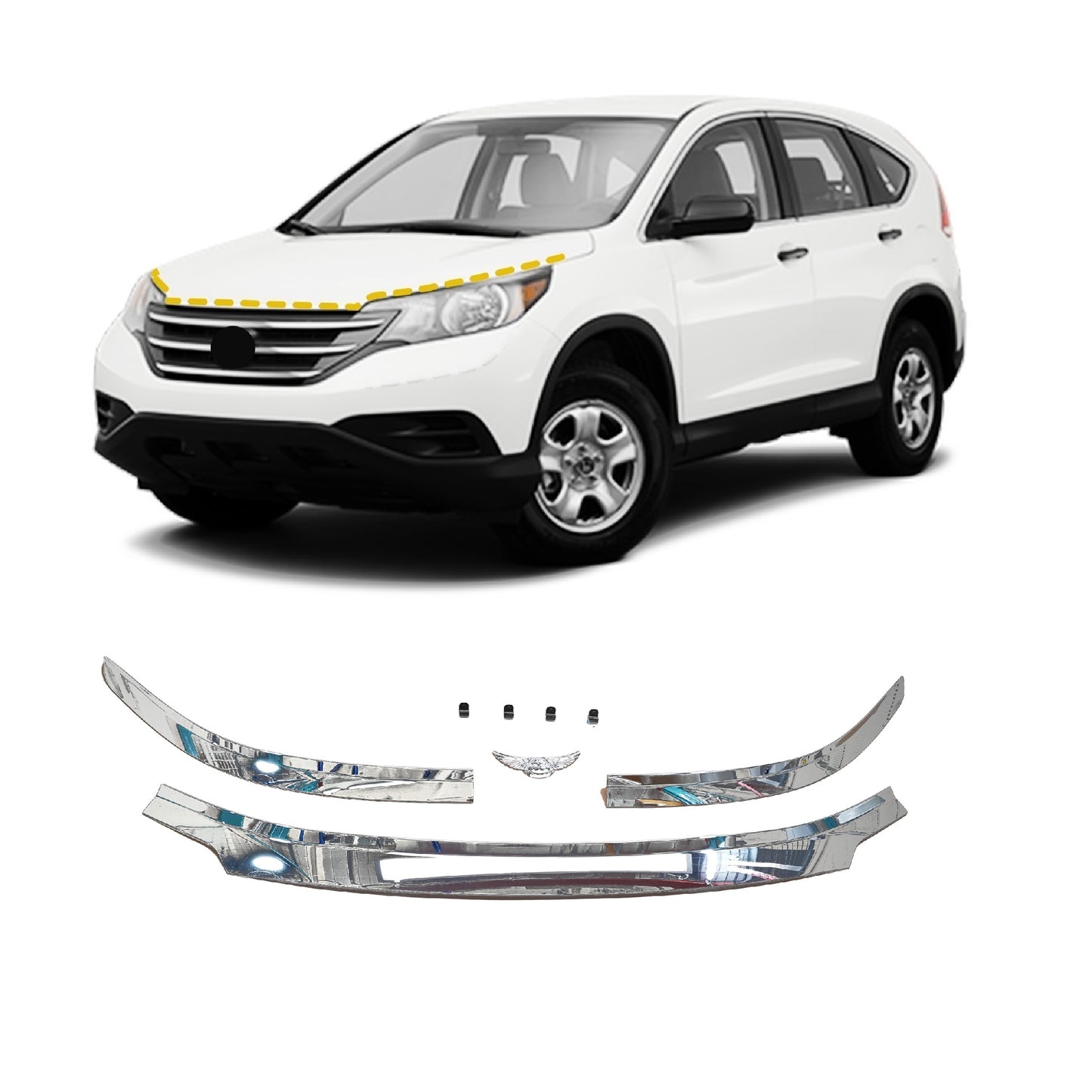 Hood Shield Protector Bug Deflector for Honda CR-V 2012-2016 (3PCs) Chrome Finish Tape-On Style