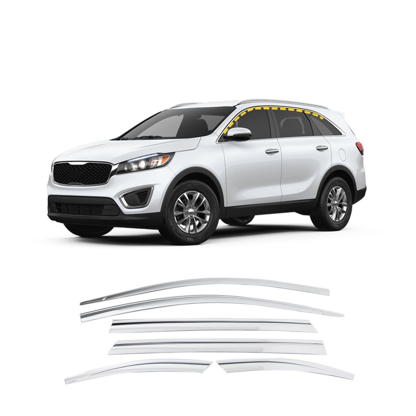 Rain Guards for Kia Sorento 2016-2020 (6PCs) Chrome Finish Tape-On Style