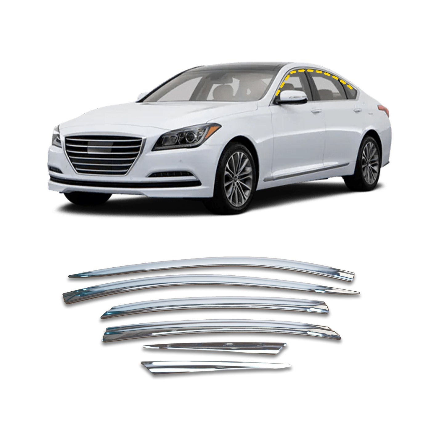 Rain Guards for Hyundai Genesis 2015-2016 (6PCs) Chrome Finish Tape-On Style