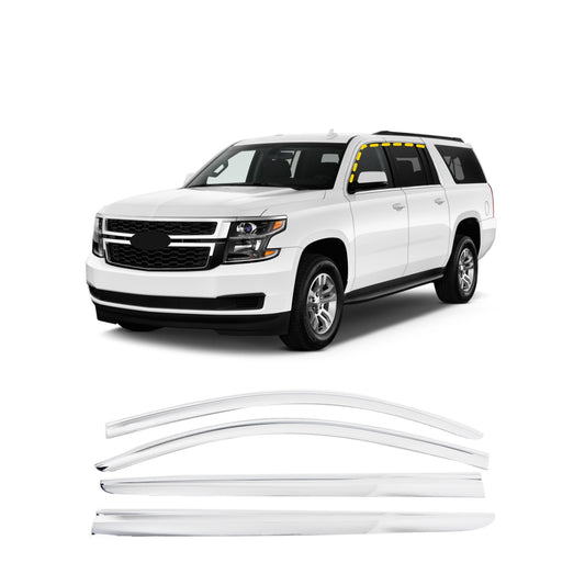 Rain Guards for Chevrolet Suburban 2015-2020 (4PCs) Chrome Finish Tape-On Style