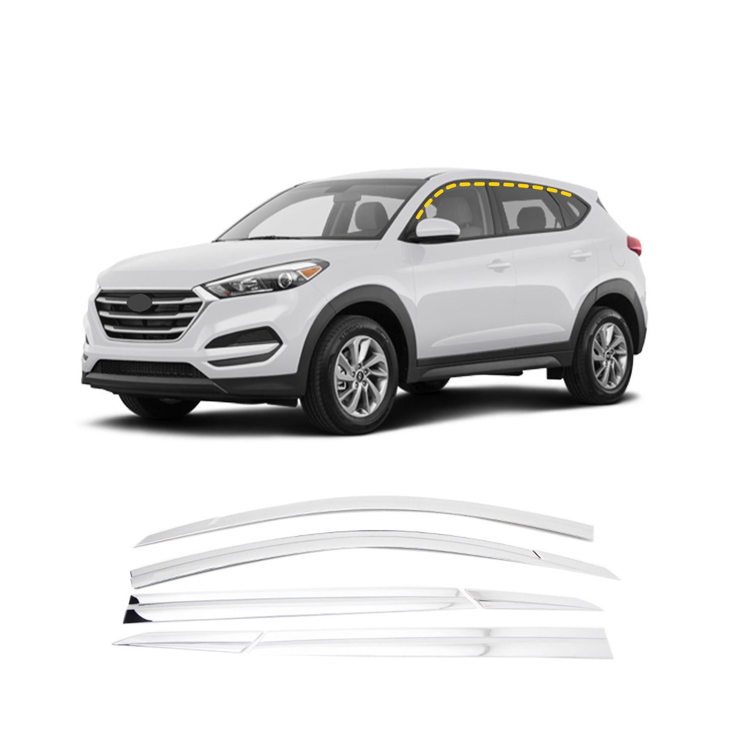 Rain Guards for Hyundai Tucson 2016-2021 (8PCs) Chrome Finish Tape-On Style