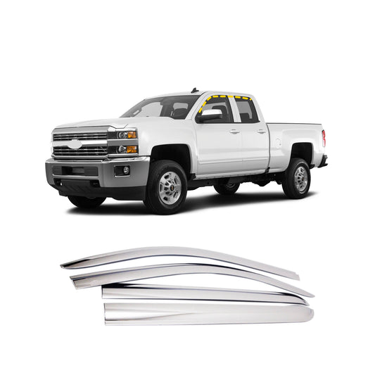 Rain Guards for Chevrolet Silverado 3500 Crew Cab 2015-2018 (4PCs) Chrome Finish Tape-On Style