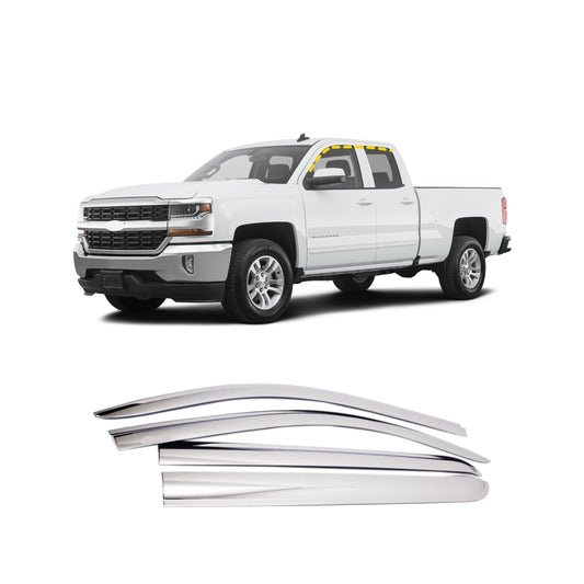 Rain Guards for Chevrolet Silverado 1500 LD Crew Cab 2019 (4PCs) Chrome Finish Tape-On Style