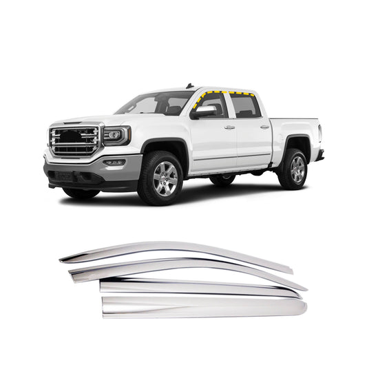 Rain Guards for GMC Sierra 1500 2014-2018 (4PCs) Chrome Finish Tape-On Style