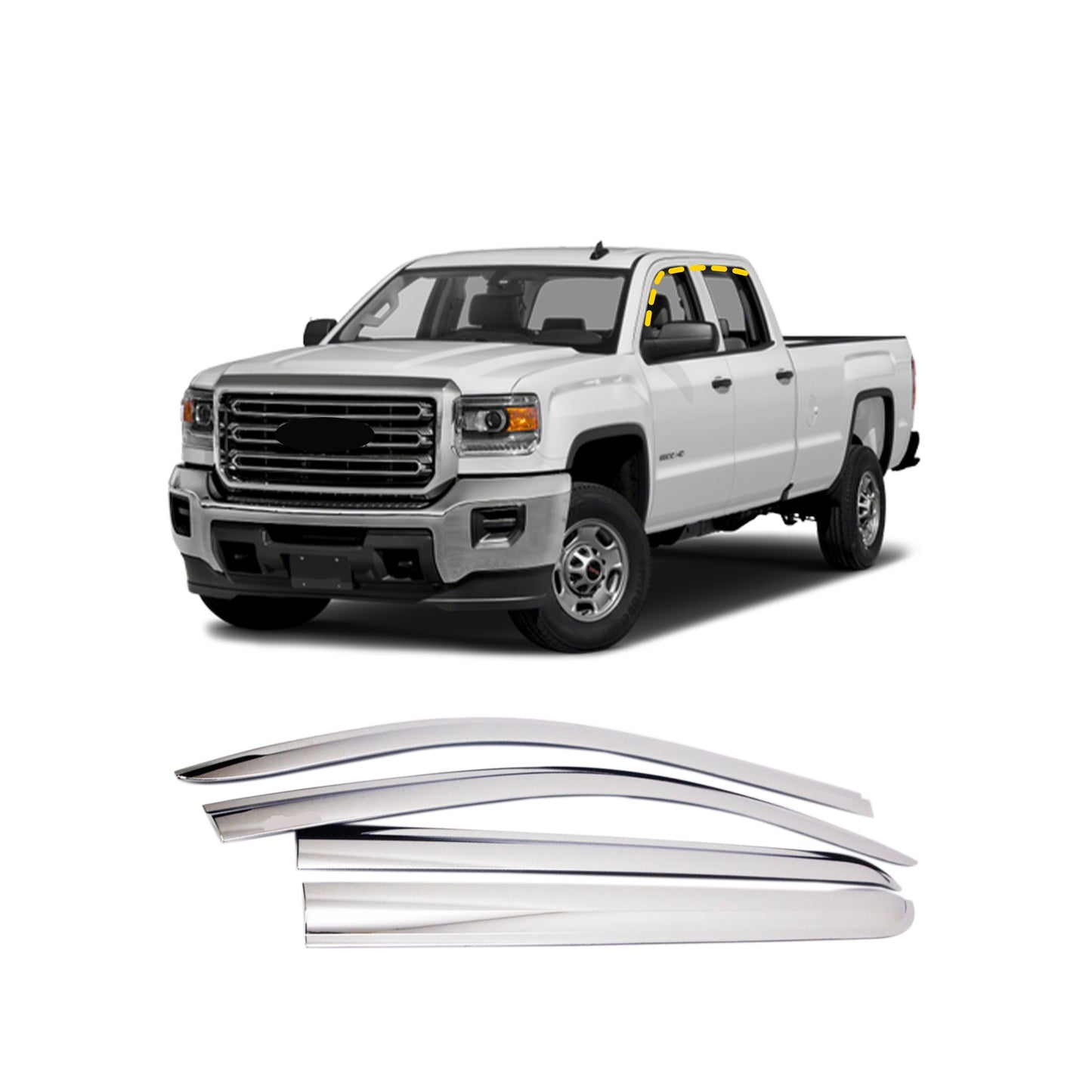 Rain Guards for GMC Sierra 2500 2015-2018 (4PCs) Chrome Finish Tape-On Style