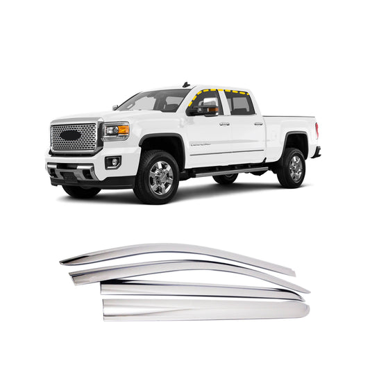 Rain Guards for GMC Sierra 3500 2015-2018 (4PCs) Chrome Finish Tape-On Style