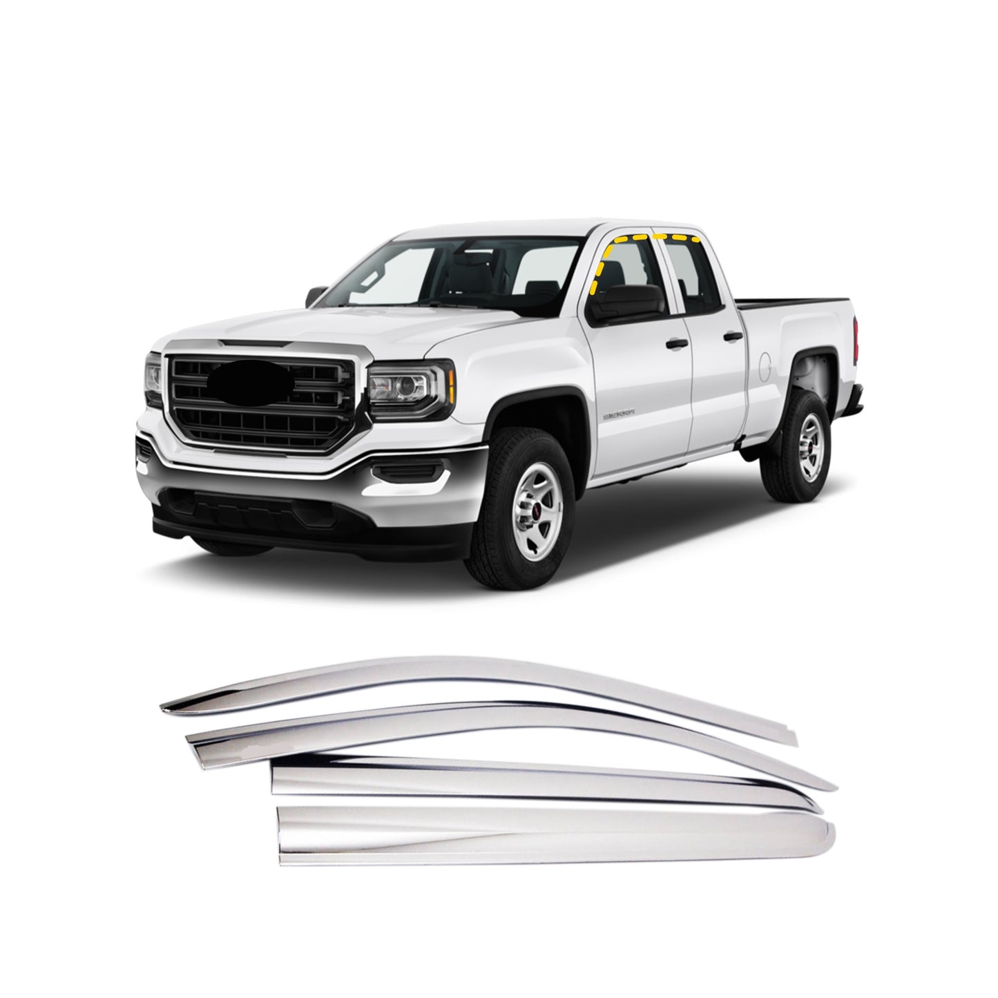 Rain Guards for GMC Sierra 1500 Limited 2019 (4PCs) Chrome Finish Tape-On Style