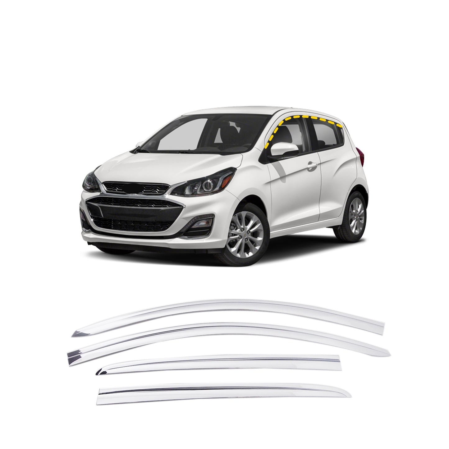 Rain Guards for Chevrolet Spark 2016-2021 (4PCs) Chrome Finish Tape-On Style