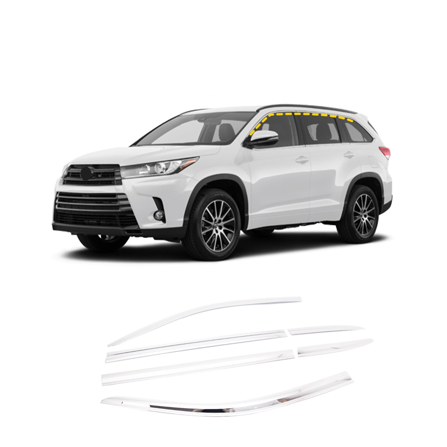 Rain Guards for Toyota Highlander 2014-2019 (6PCs) Chrome Finish Tape-On Style