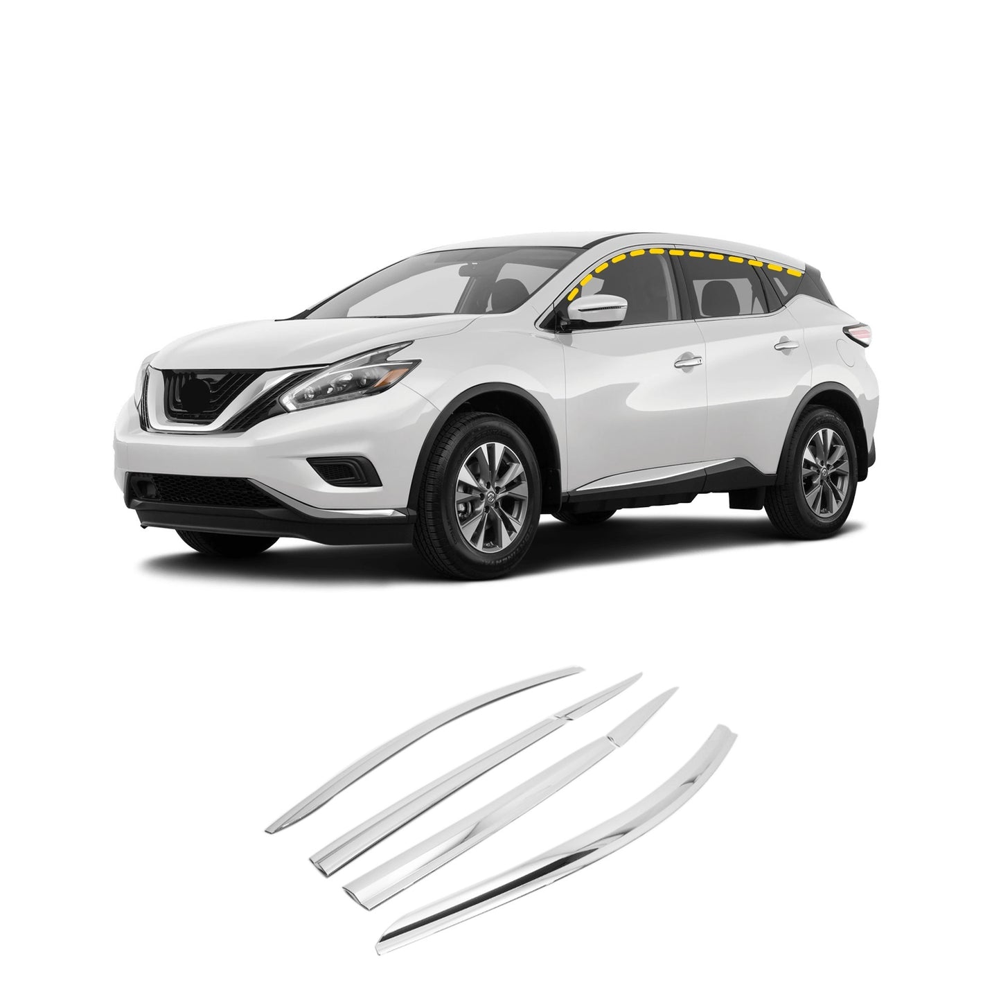 Rain Guards for Nissan Murano 2015-2023 (6PCs) Chrome Finish Tape-On Style