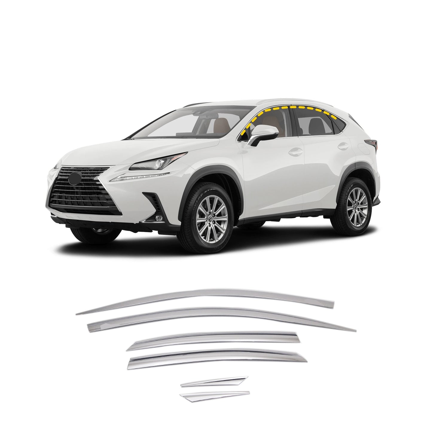 Rain Guards for Lexus NX 2015-2021 (6PCs) Chrome Finish Tape-On Style