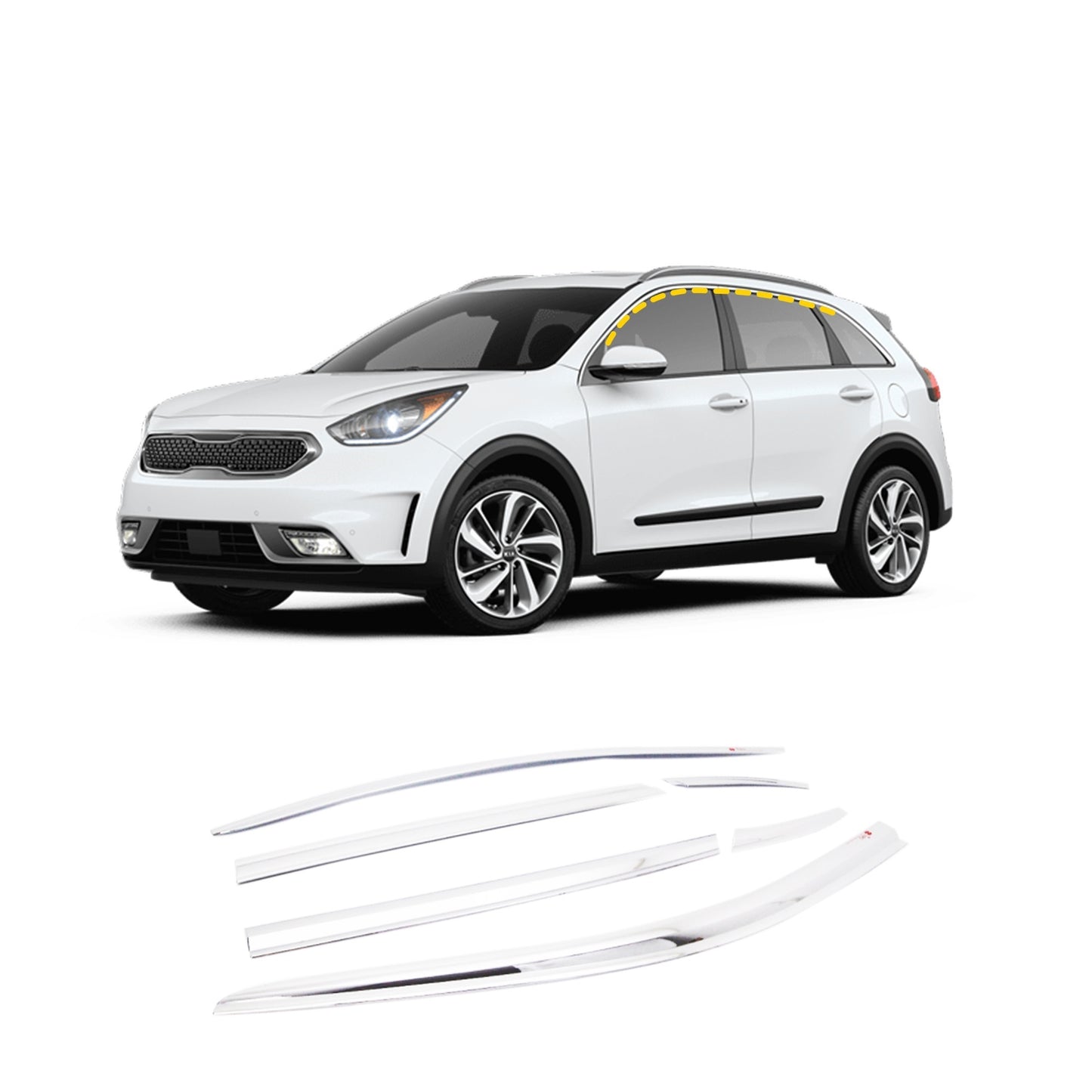 Rain Guards for Kia Niro 2017-2023 (6PCs) Chrome Finish Tape-On Style