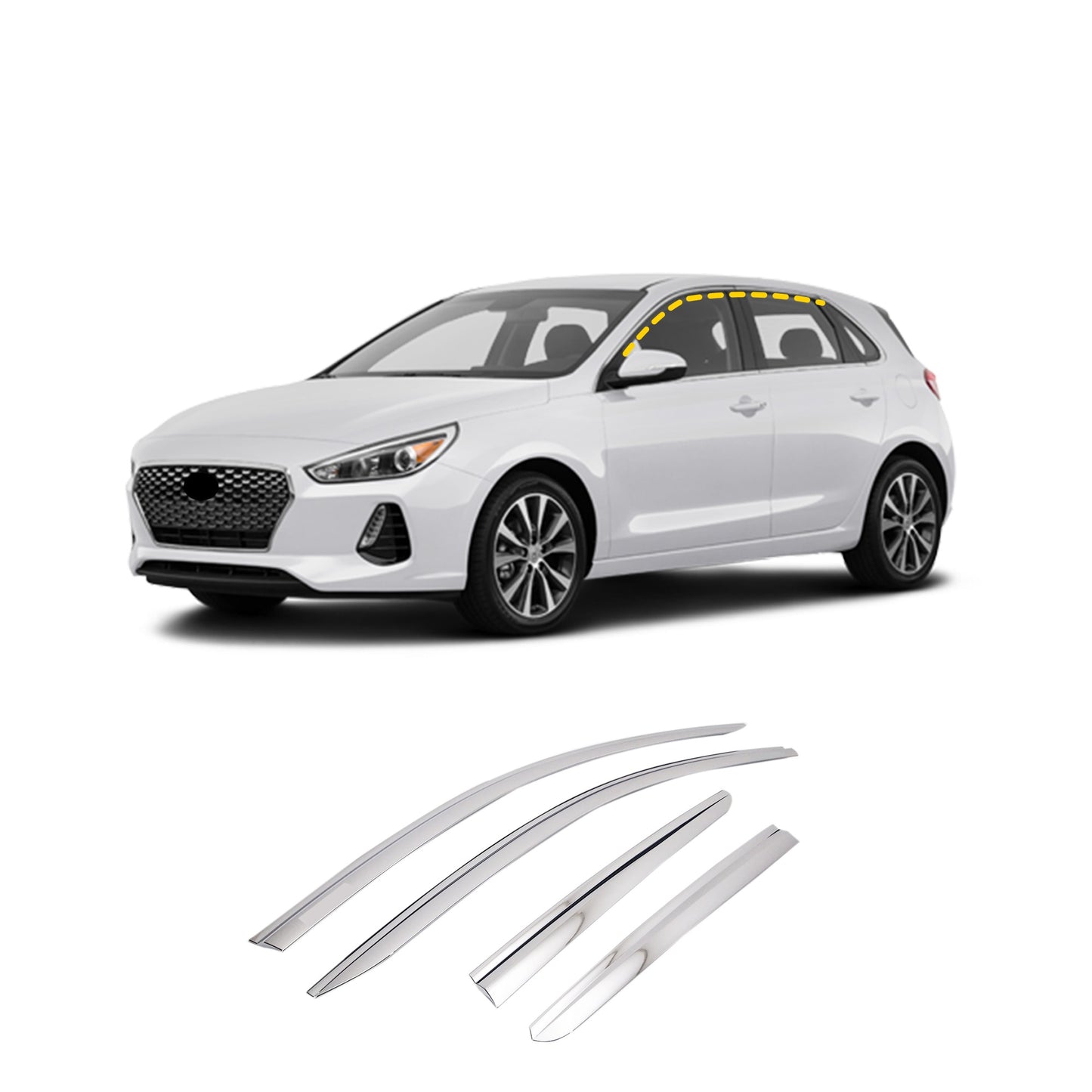 Rain Guards for Hyundai Elantra GT Hatchback 2018-2020 (4PCs) Chrome Finish Tape-On Style