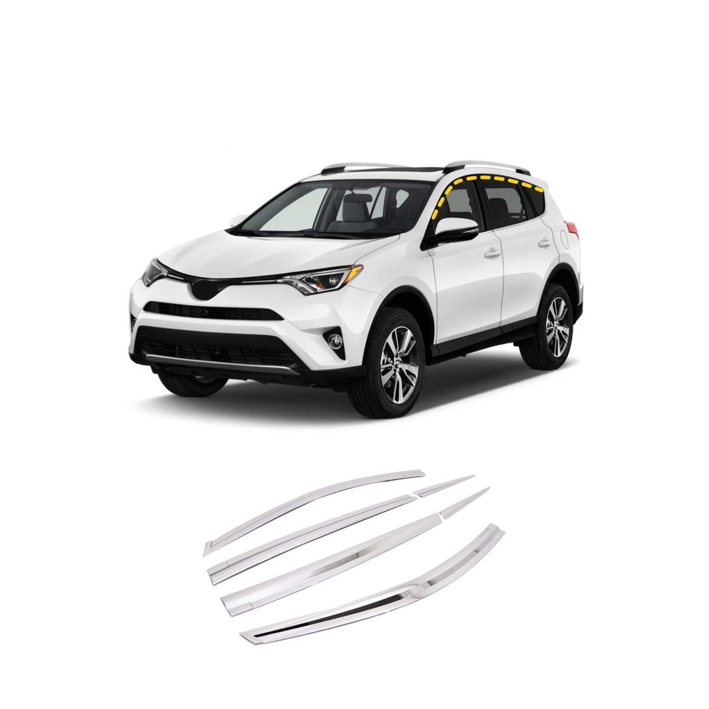 Rain Guards for Toyota RAV4 2013-2018 (6PCs) Chrome Finish Tape-On Style