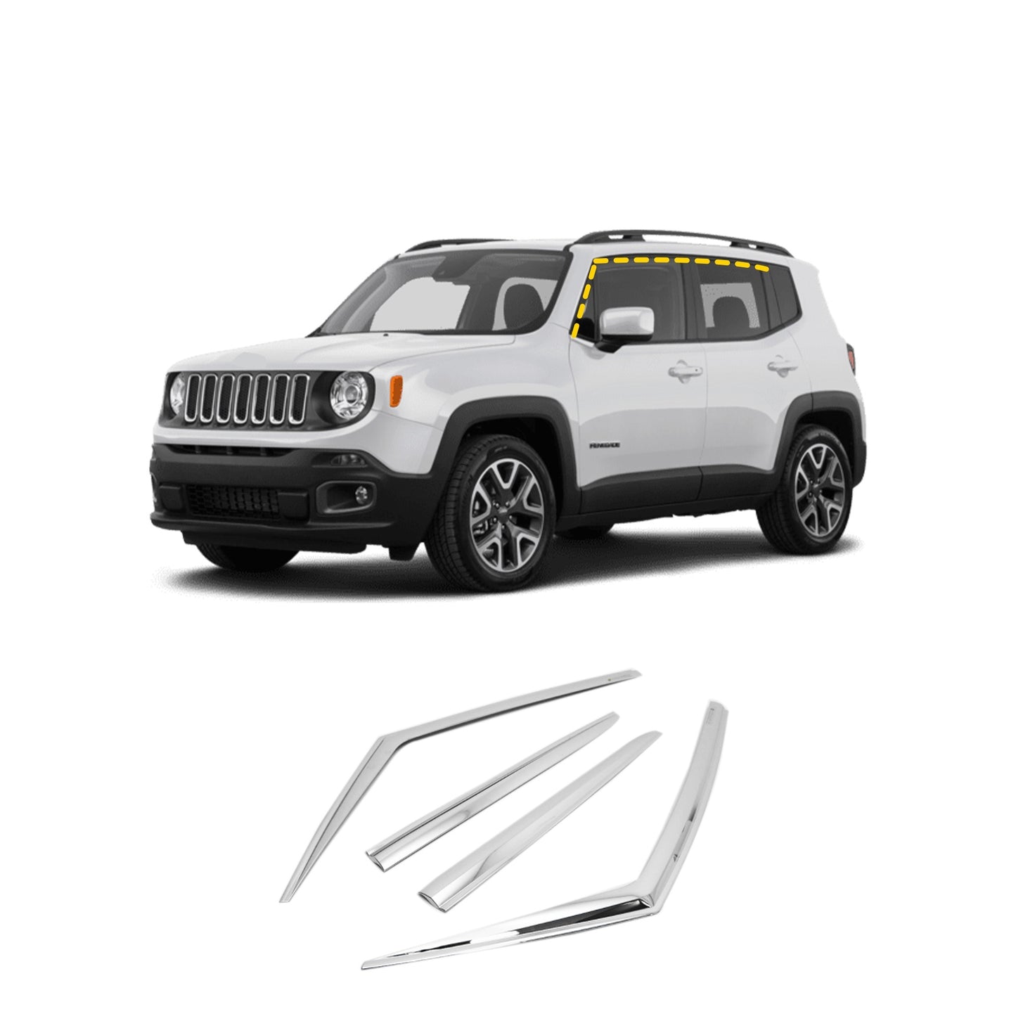 Rain Guards for Jeep Renegade 2015-2023 (4PCs) Chrome Finish Tape-On Style