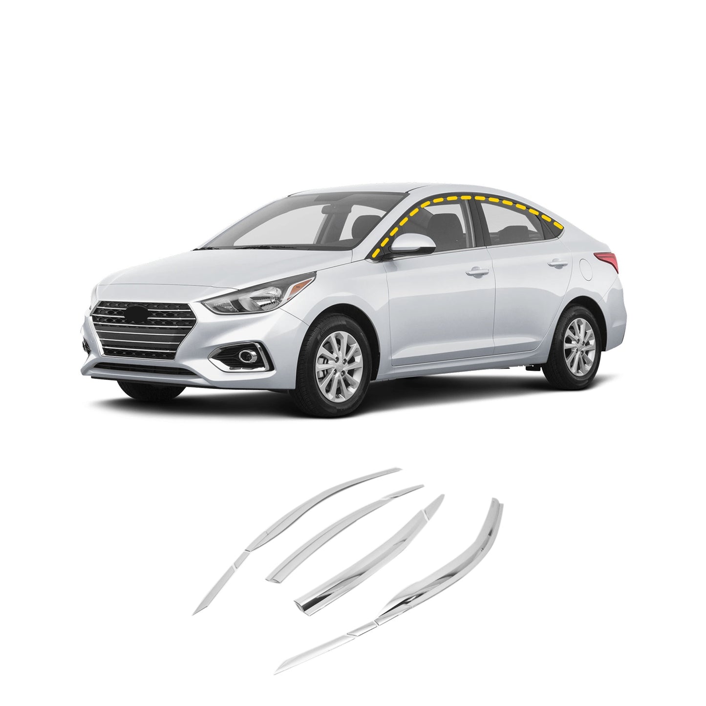 Rain Guards for Hyundai Accent Sedan 2018-2022 (10PCs) Chrome Finish Tape-On Style