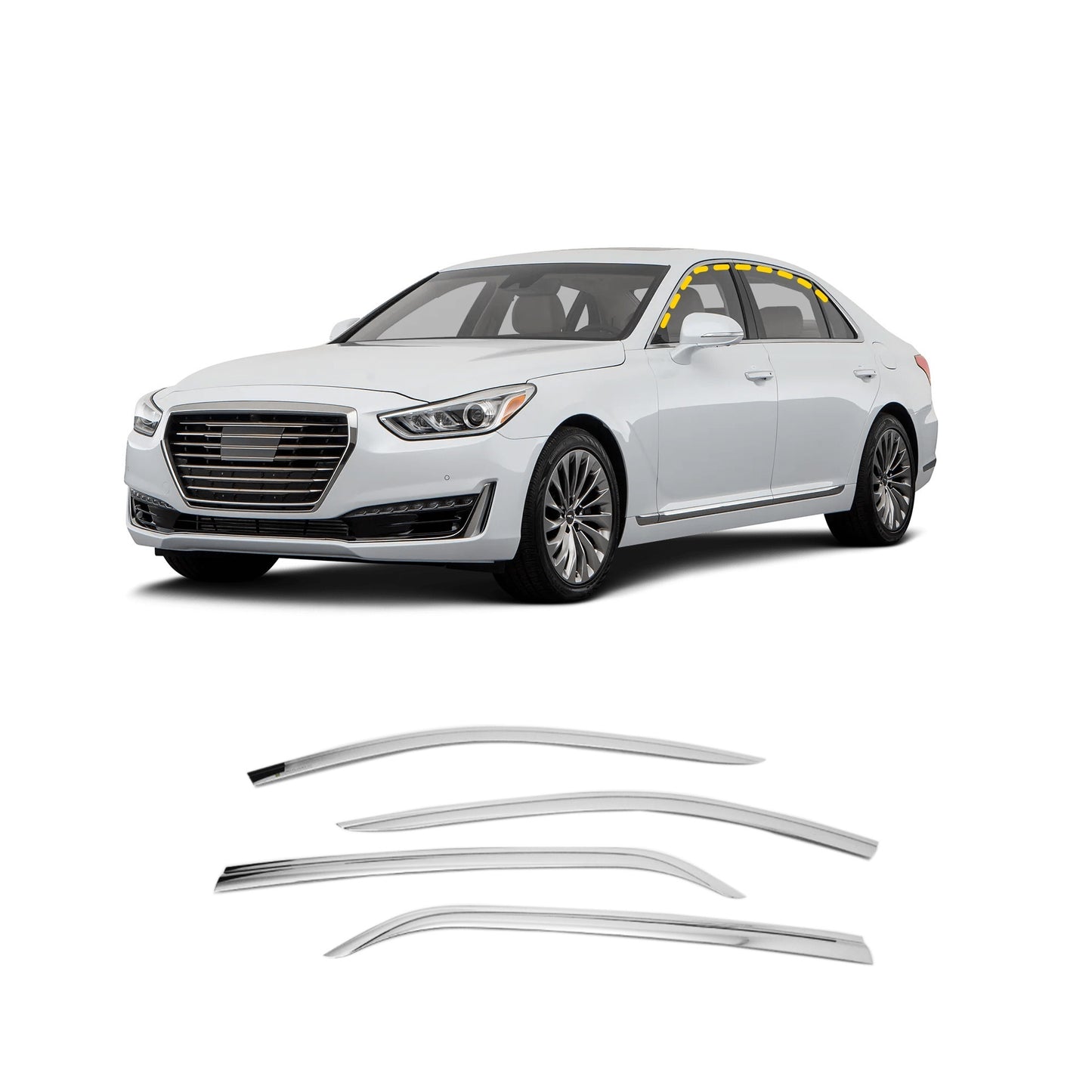 Rain Guards for Genesis G90 2017-2022 (4PCs) Chrome Finish Tape-On Style