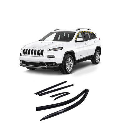 Rain Guards for Jeep Cherokee 2014-2023 (6PCs) Smoke Tinted Tape-On Style