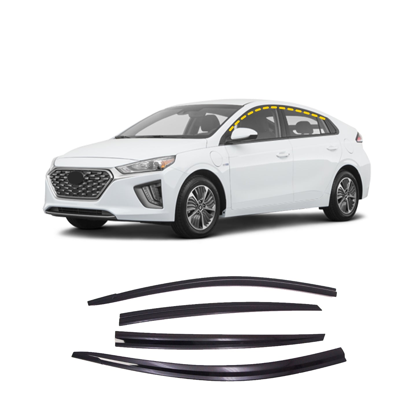 Rain Guards for Hyundai Ioniq 2017-2022 (4PCs) Smoke Tinted Tape-On Style