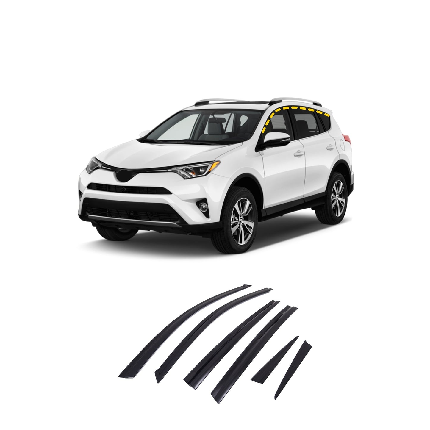 Rain Guards for Toyota RAV4 2013-2018 (6PCs) Smoke Tinted Tape-On Style