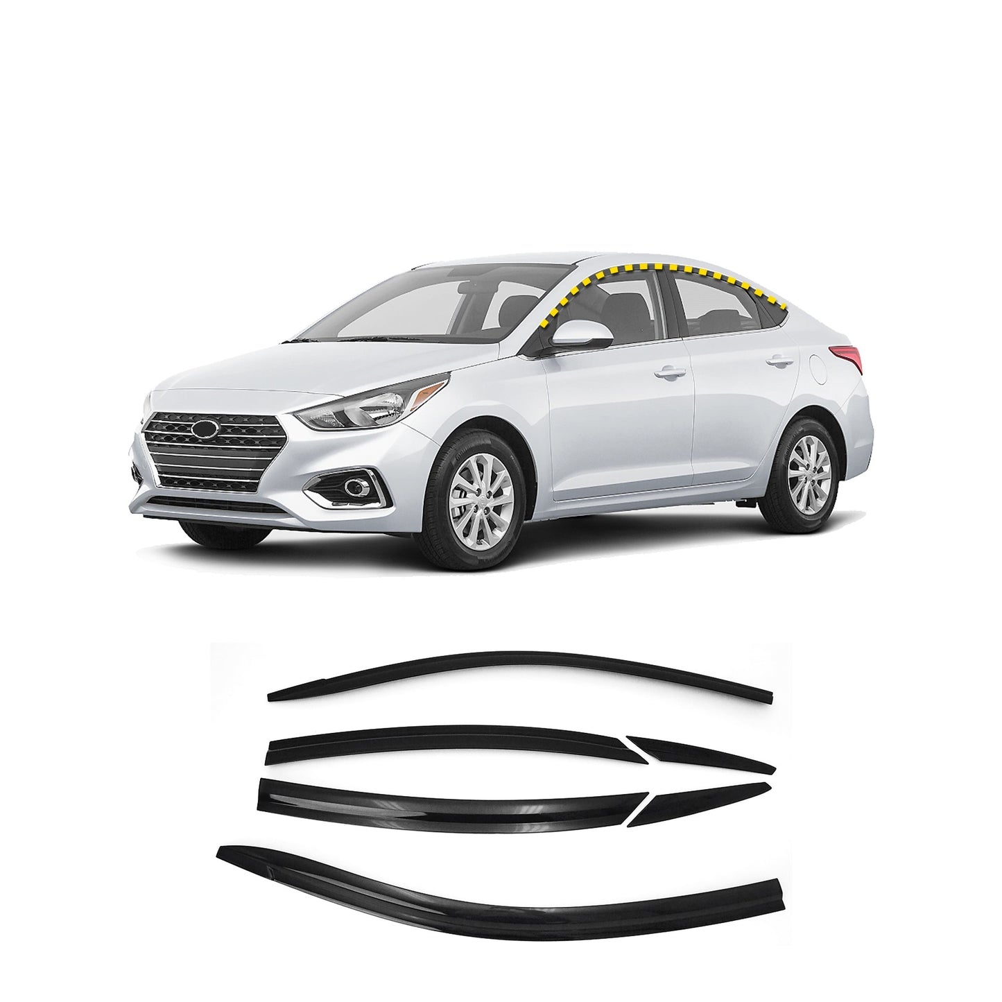 Rain Guards for Hyundai Accent Sedan 2018-2022 (6PCs) Smoke Tinted Tape-On Style