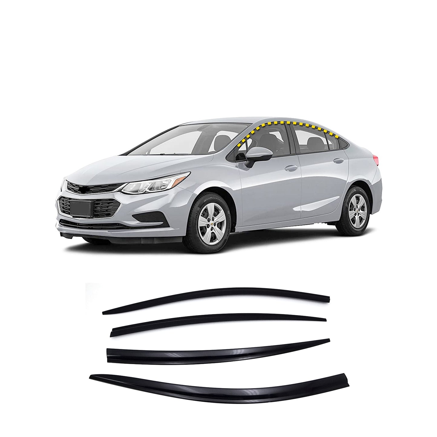 Rain Guards for Chevrolet Cruze Sedan 2016-2019 (4PCs) Smoke Tinted Tape-On Style