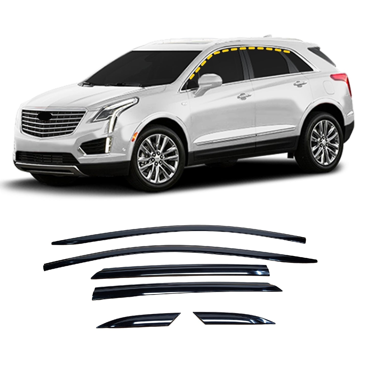 Rain Guards for Cadillac XT5 2017-2023 (6PCs) Black Tape-On Style