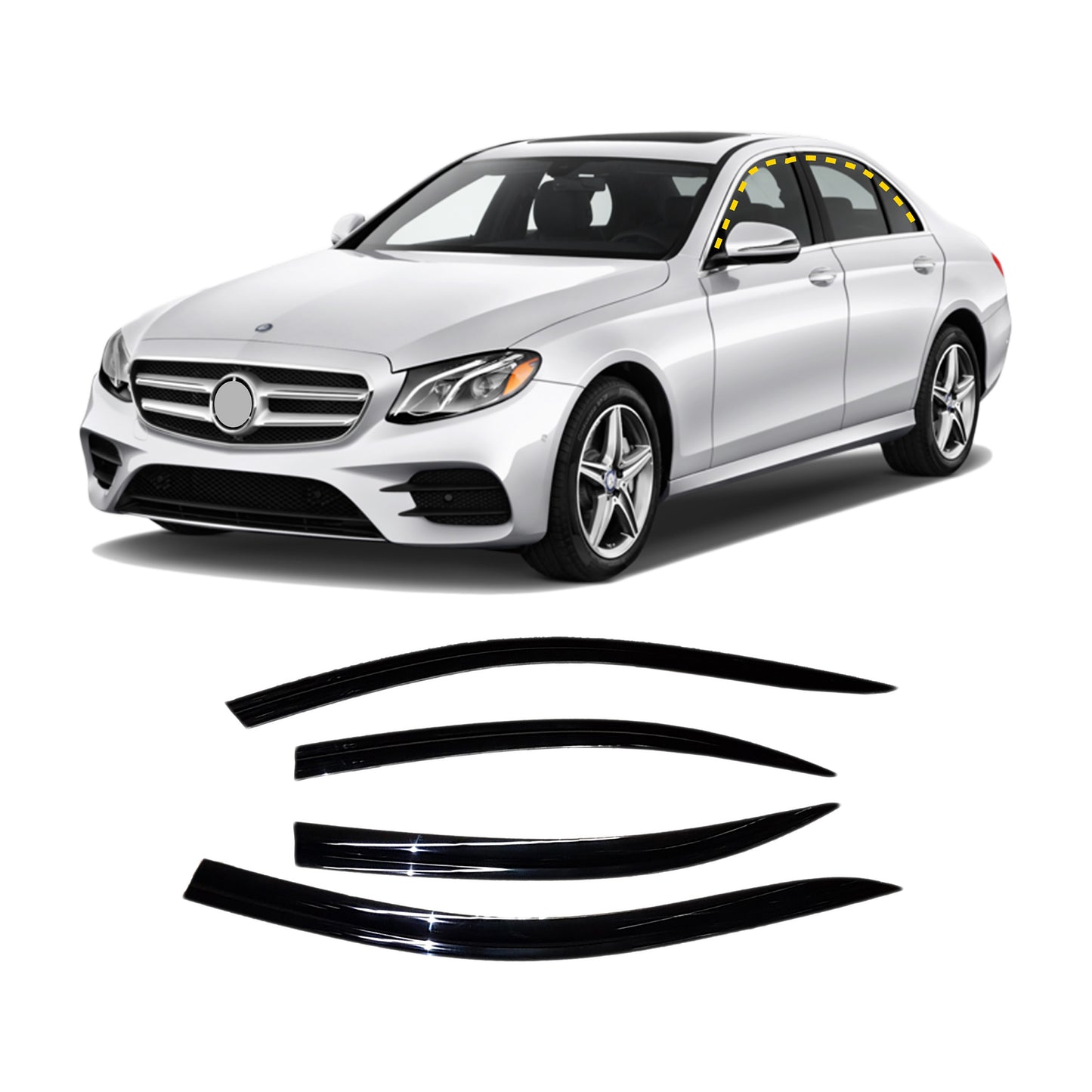 Rain Guards for Mercedes-BENZ E-Class W213 2017-2020 (4PCs) Black Tape-On Style