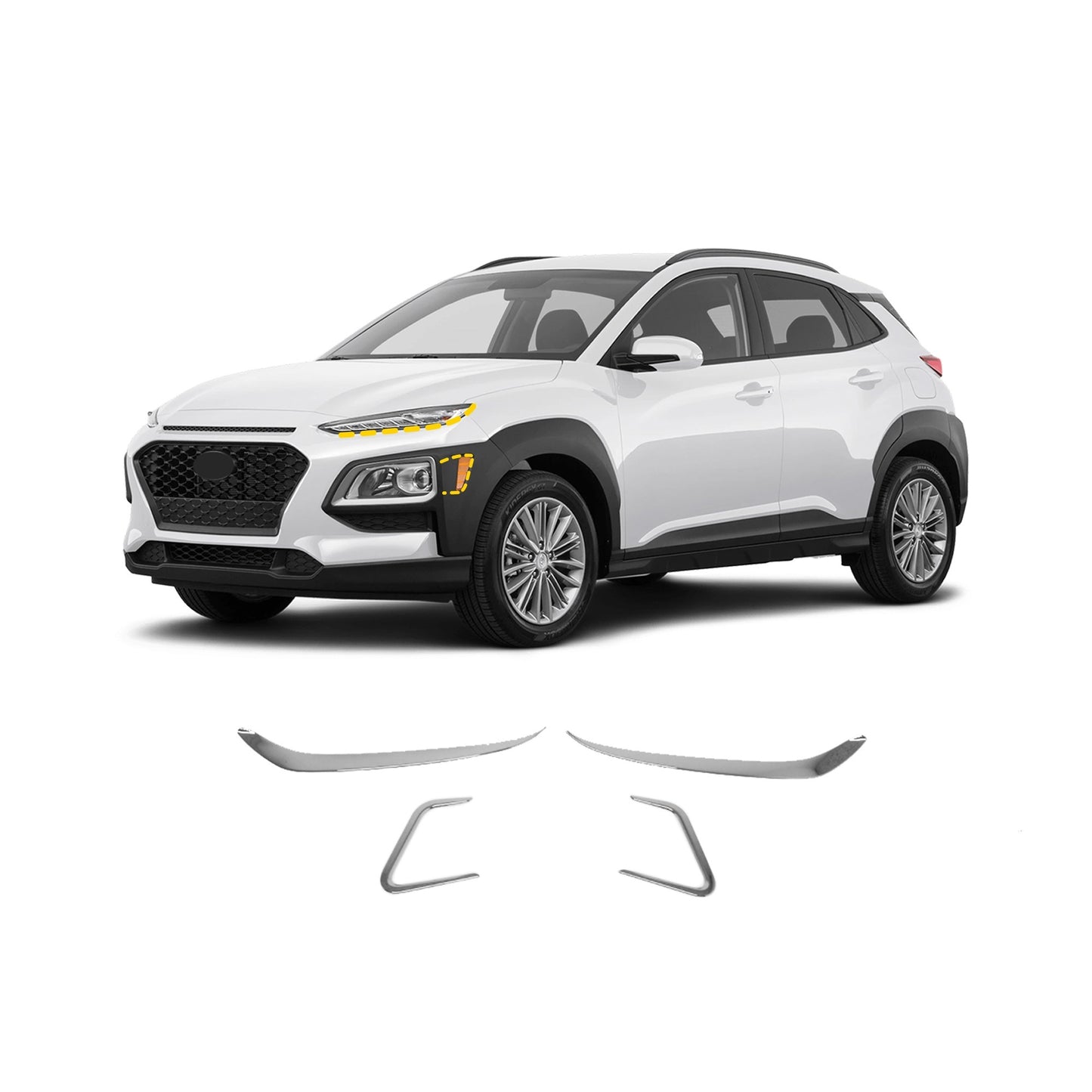 Headlights Cover Trim for Hyundai Kona 2018-2021 (4PCs) Chrome Finish Tape-On Style