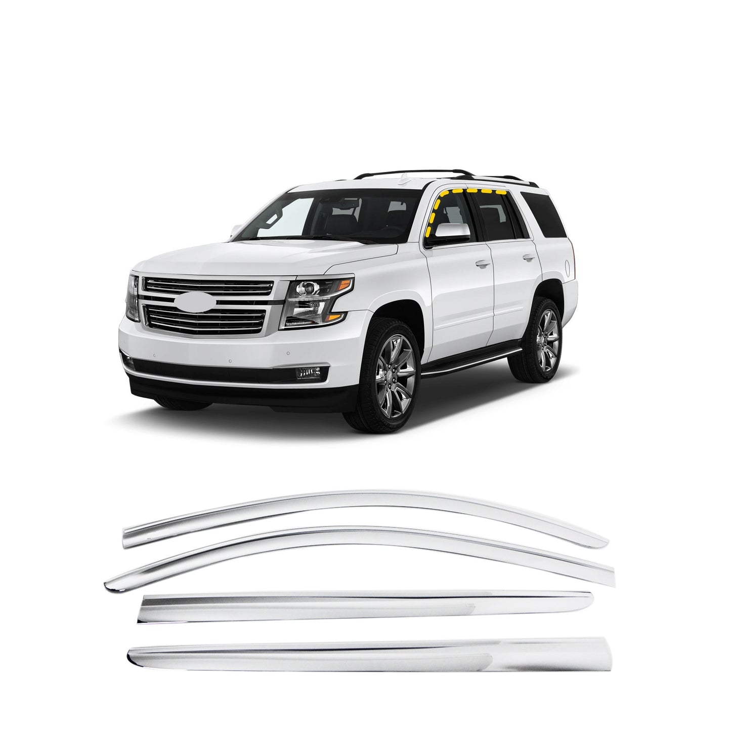 Rain Guards for Chevrolet Tahoe 2015-2020 (4PCs) Chrome Finish Tape-On Style