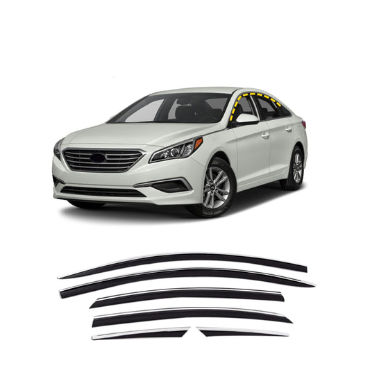 Rain Guards for Hyundai Sonata 2015-2019 (6PCs) Black with Chrome Line Tape-On Style