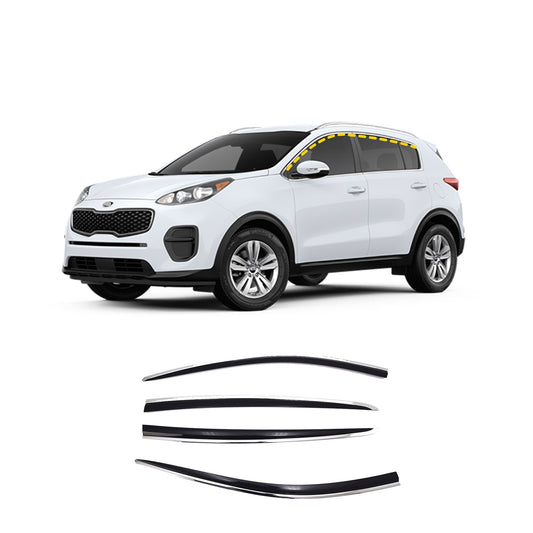 Rain Guards for Kia Sportage 2017-2022 (4PCs) Black with Chrome Line Tape-On Style