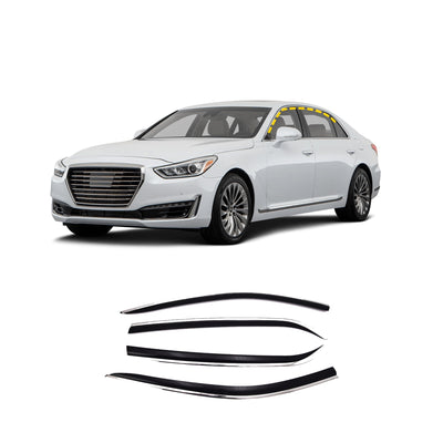 Rain Guards for Genesis G90 2017-2022 (4PCs) Black with Chrome Line Tape-On Style