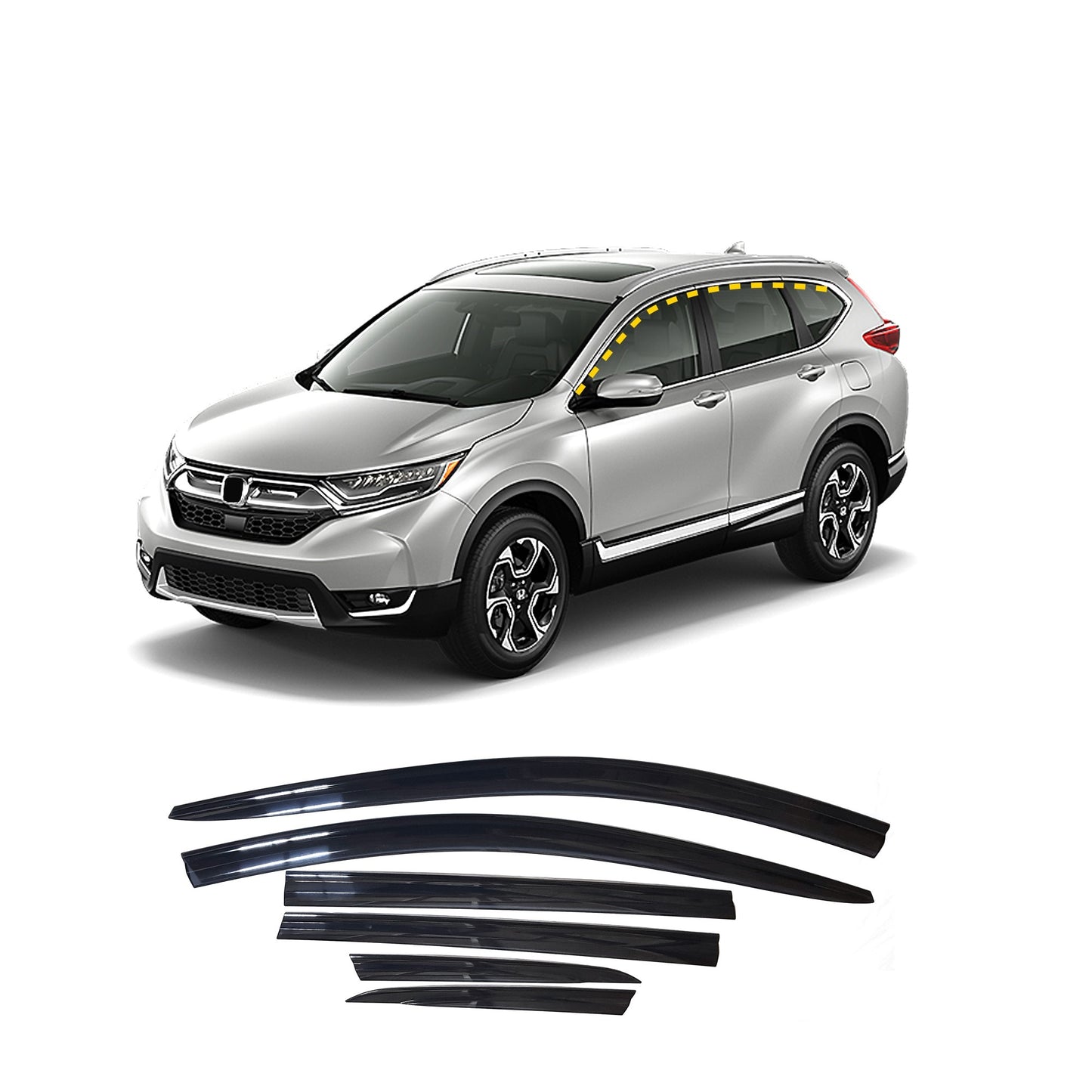 Rain Guards for Honda CR-V 2017-2022 (6PCs) Smoke Tinted Tape-On Style