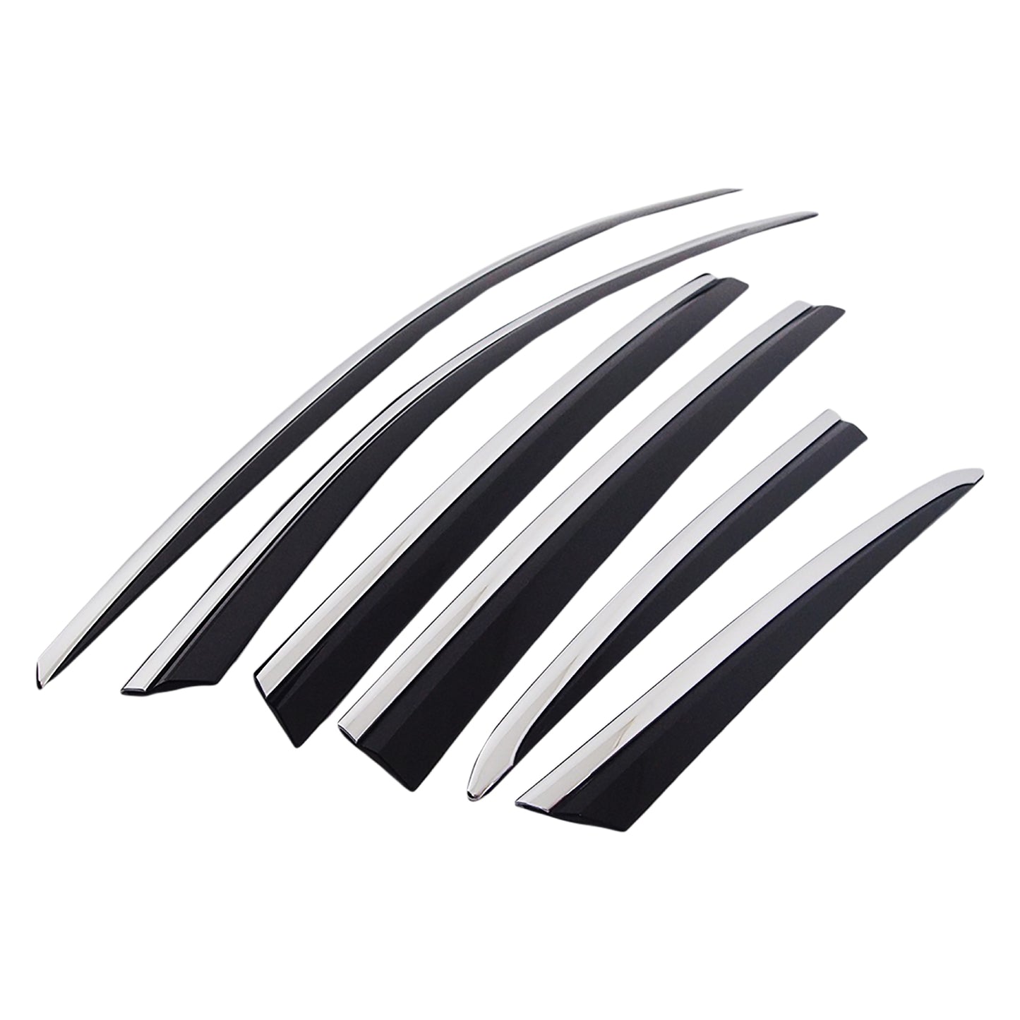 Rain Guards for Hyundai Santa Fe 2019-2023 (6PCs) Black with Chrome Line Tape-On Style