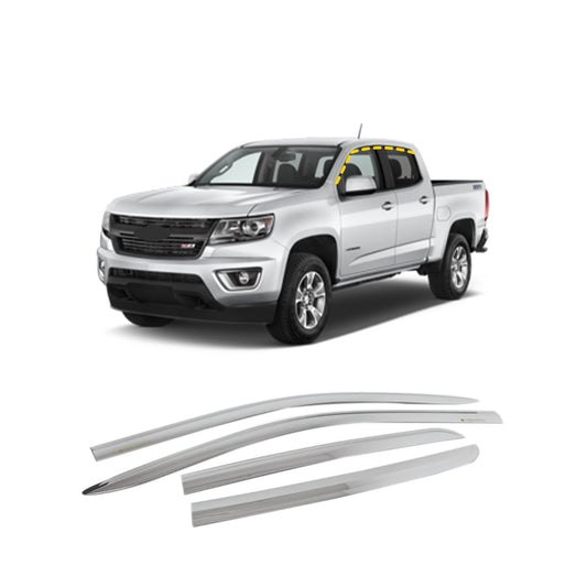 Rain Guards for Chevrolet Colorado Crew Cab 2015-2022 (4PCs) Chrome Finish Tape-On Style