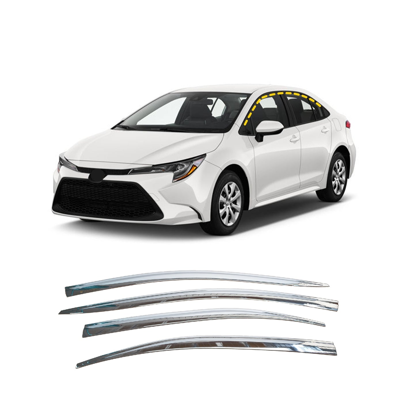 Rain Guards for Toyota Corolla Sedan 2020-2023 (4PCs) Chrome Finish Tape-On Style