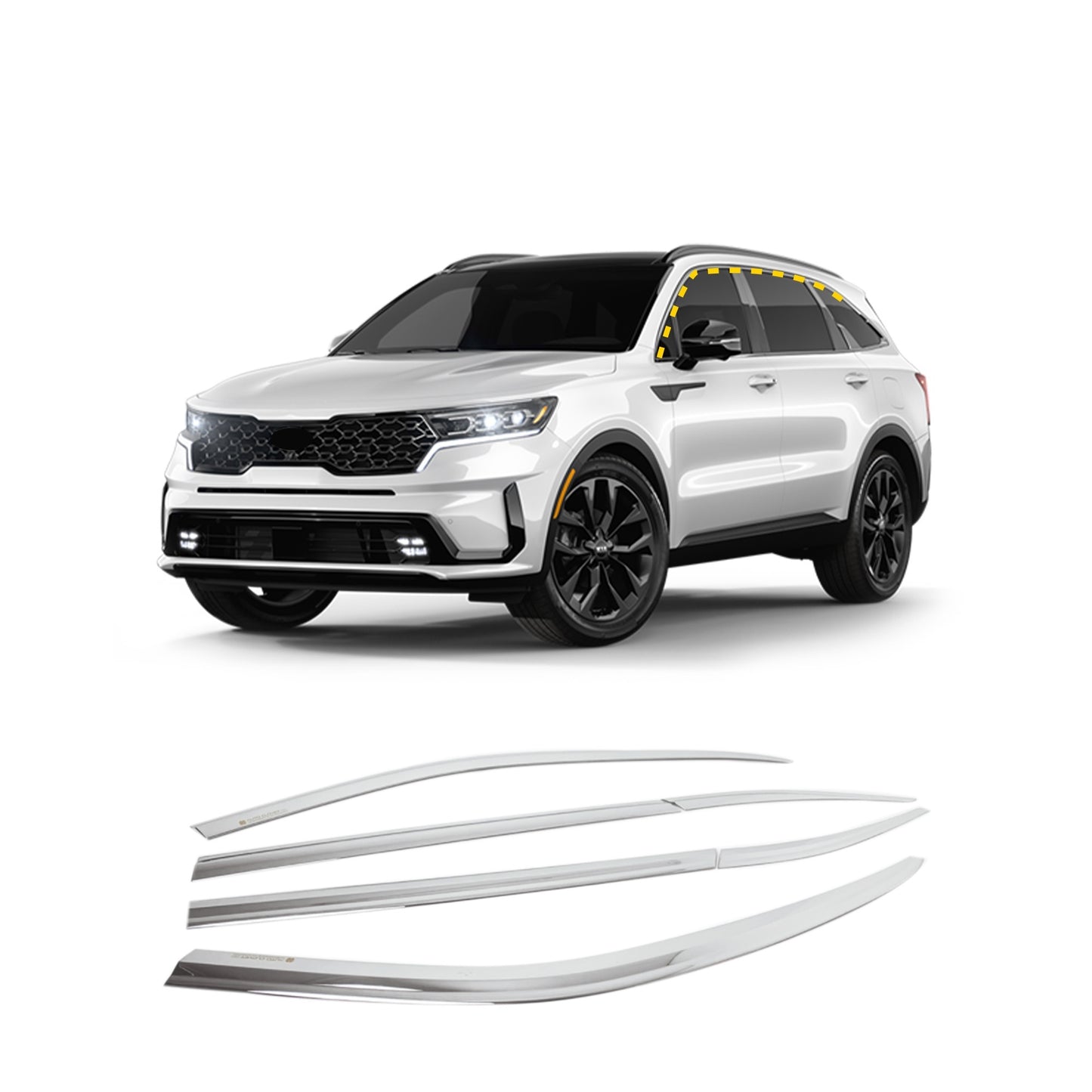 Rain Guards for Kia Sorento 2021-2023 (6PCs) Chrome Finish Tape-On Style