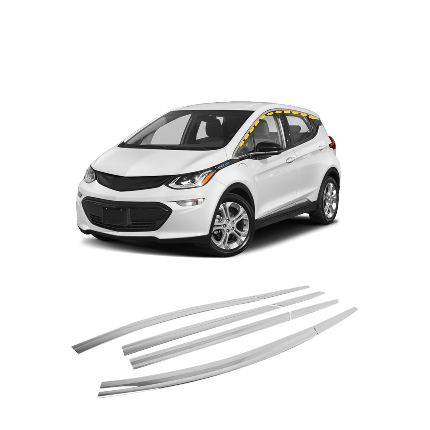 Rain Guards for Chevrolet Bolt EV 2017-2022 (8PCs) Chrome Finish Tape-On Style