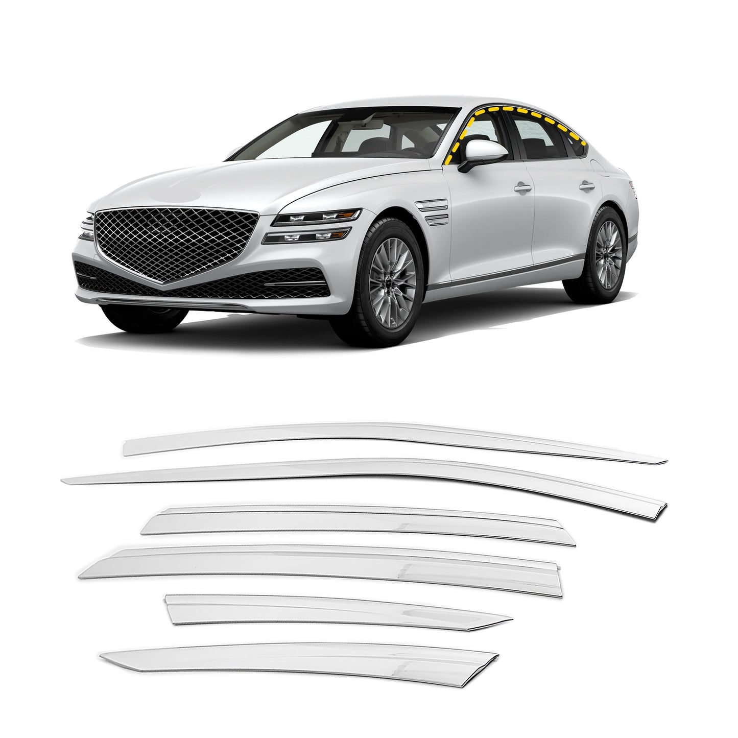 Rain Guards for Genesis G80 2021-2023 (6PCs) Chrome Finish Tape-On Style