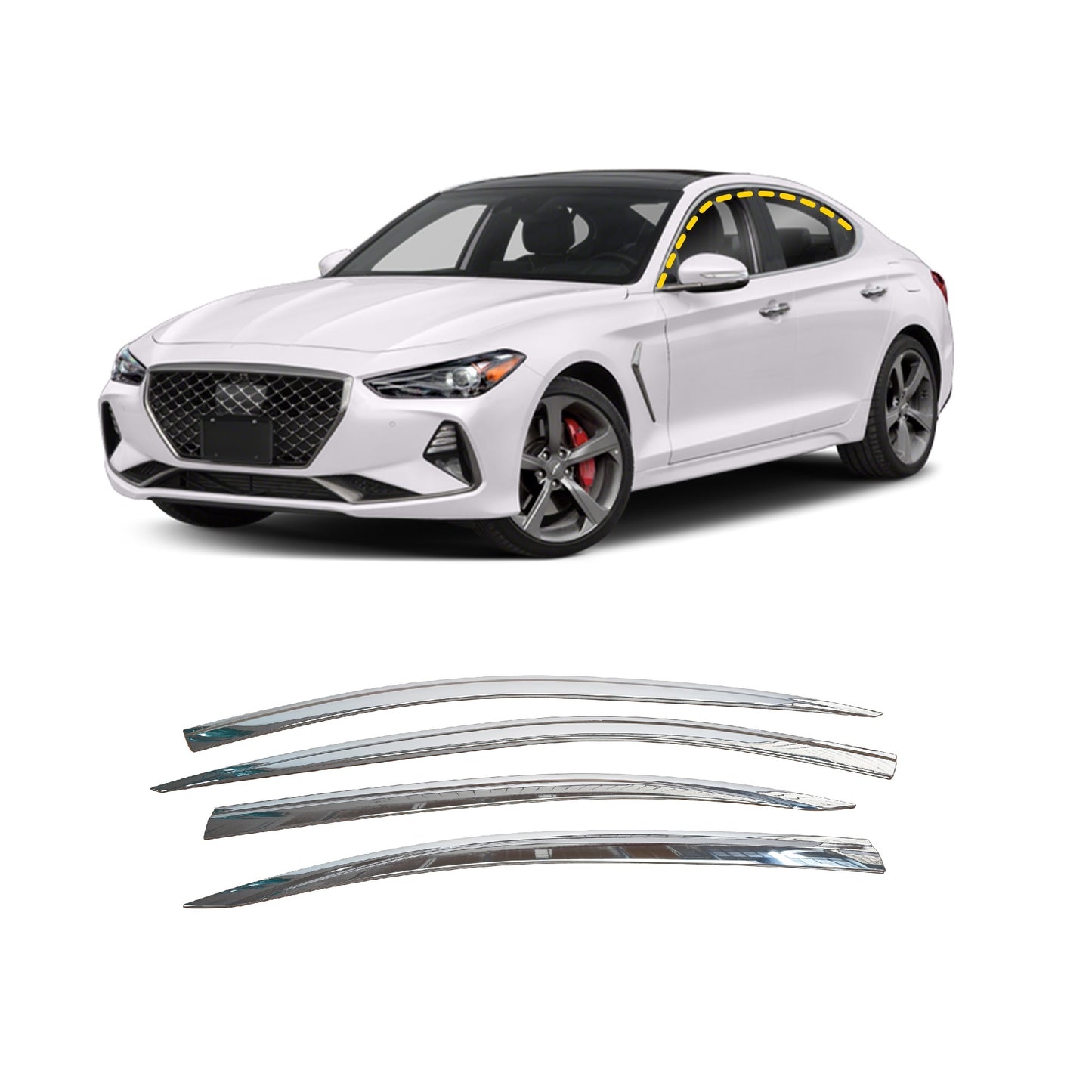 Rain Guards for Genesis G70 2018-2022 (4PCs) Chrome Finish Tape-On Style