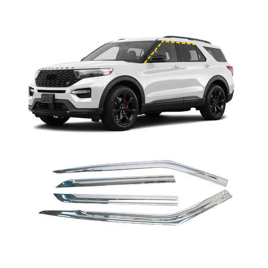 Rain Guards for Ford Explorer 2020-2023 (4PCs) Chrome Finish Tape-On Style