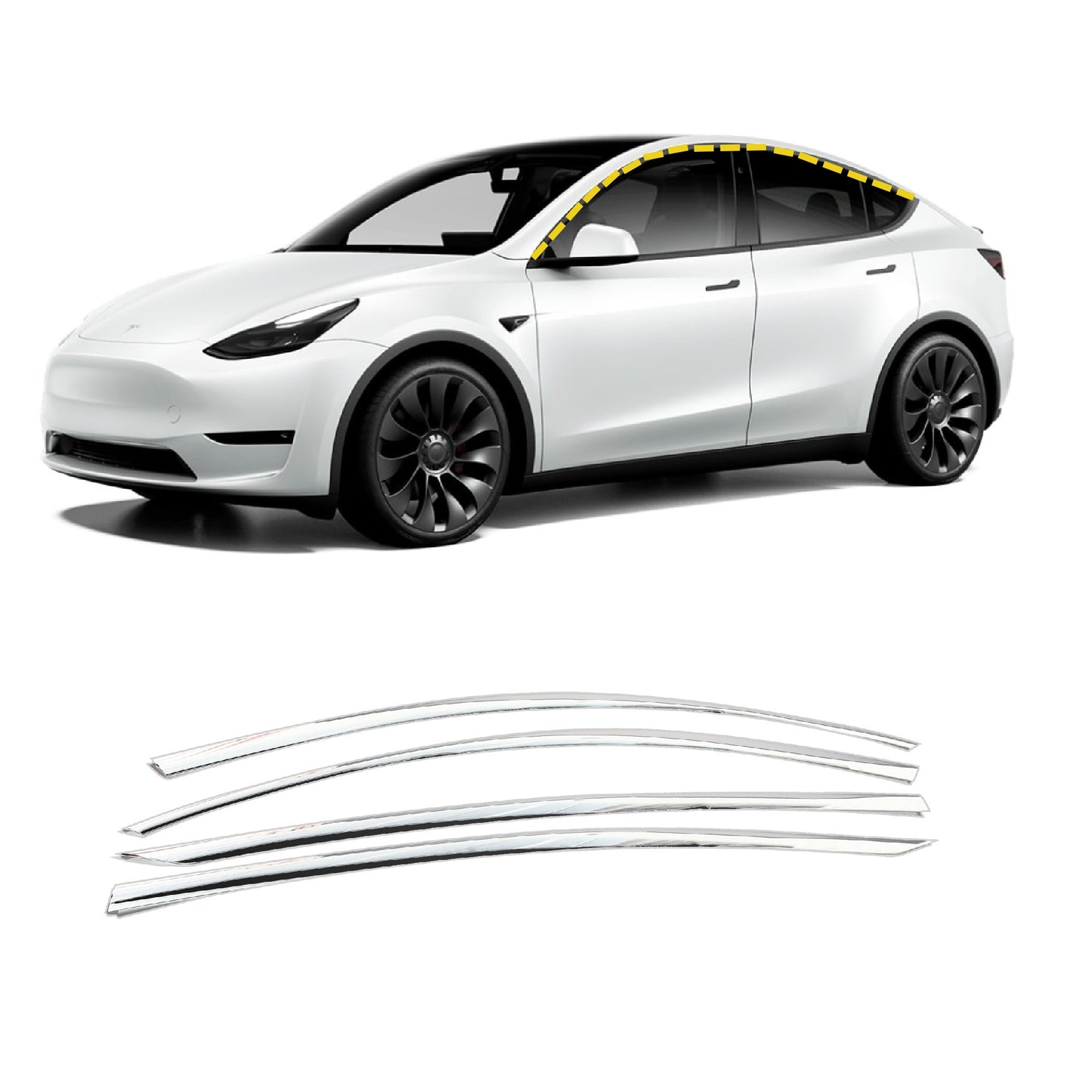 Rain Guards for Tesla Model Y 2020-2023 (4PCs) Chrome Finish Tape-On Style