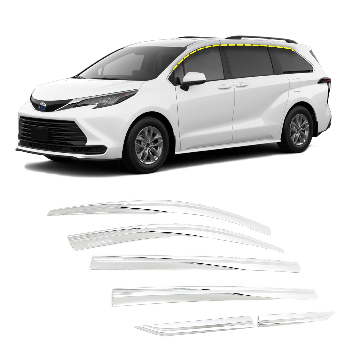 Rain Guards for Toyota Sienna 2021-2023 (6PCs) Chrome Finish Tape-On Style