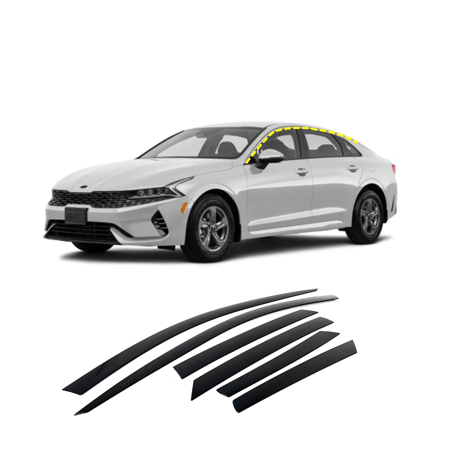 Rain Guards for Kia K5 2021-2023 (6PCs) Smoke Tinted Tape-On Style