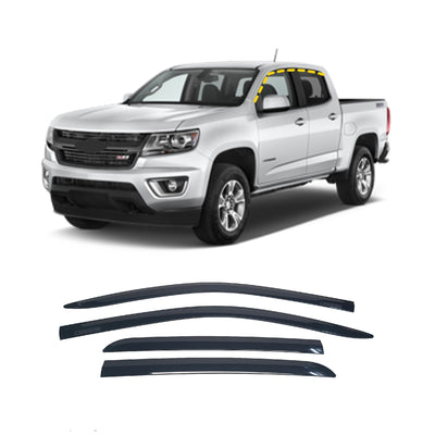 Rain Guards for Chevrolet Colorado Crew Cab 2015-2022 (4PCs) Smoke Tinted Tape-On Style